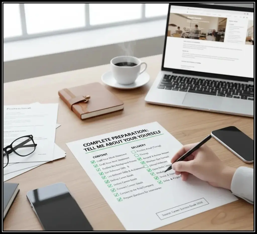 Complete preparation checklist for tell me about yourself interview question