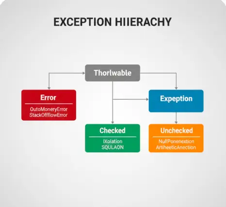 Java exception hierarchy diagram showing checked and unchecked exceptions