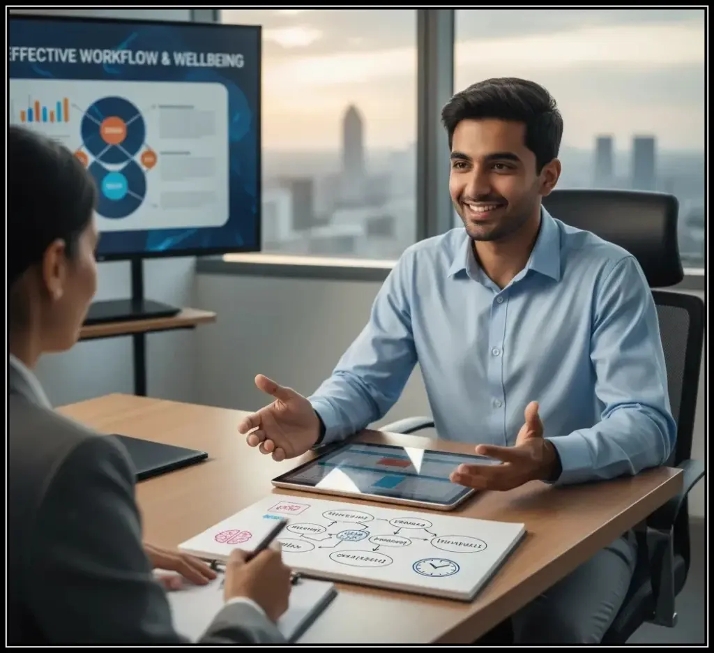 Fresher demonstrating stress management and time management skills in interview