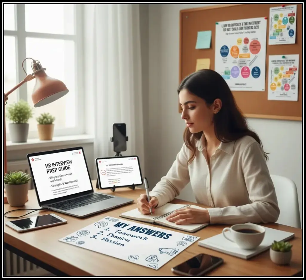 Fresher preparing for HR interview with sample questions and answers in 2026