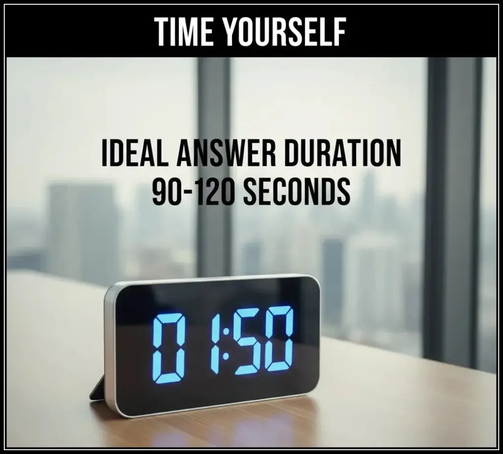 Ideal time duration for tell me about yourself answer - 90 to 120 seconds