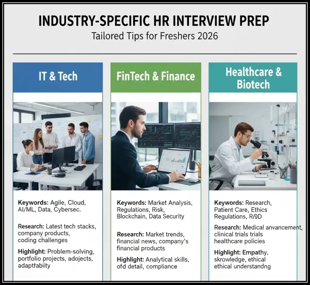 Industry-specific HR interview preparation for freshers across IT, finance, healthcare sectors