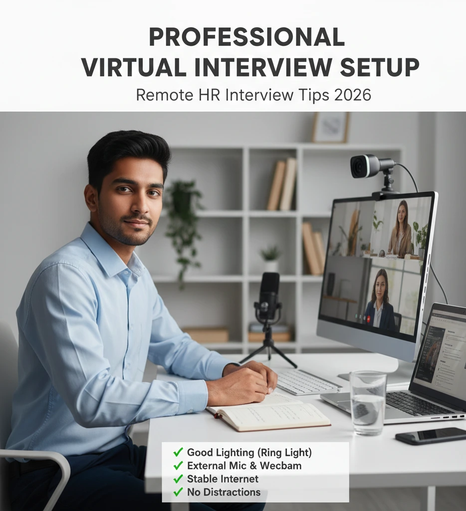 Proper virtual interview setup for freshers - remote HR interview tips 2026
