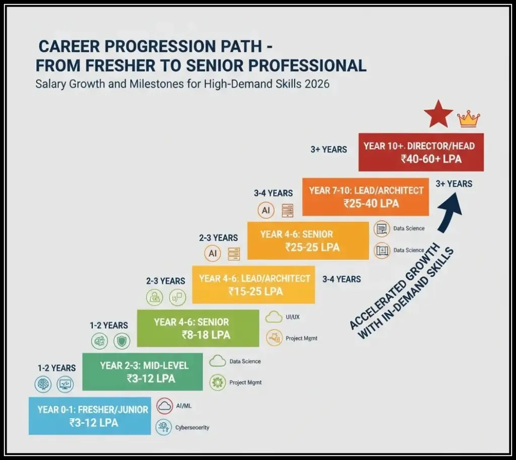 Career progression for best skills for freshers - salary growth from entry to senior level 2026