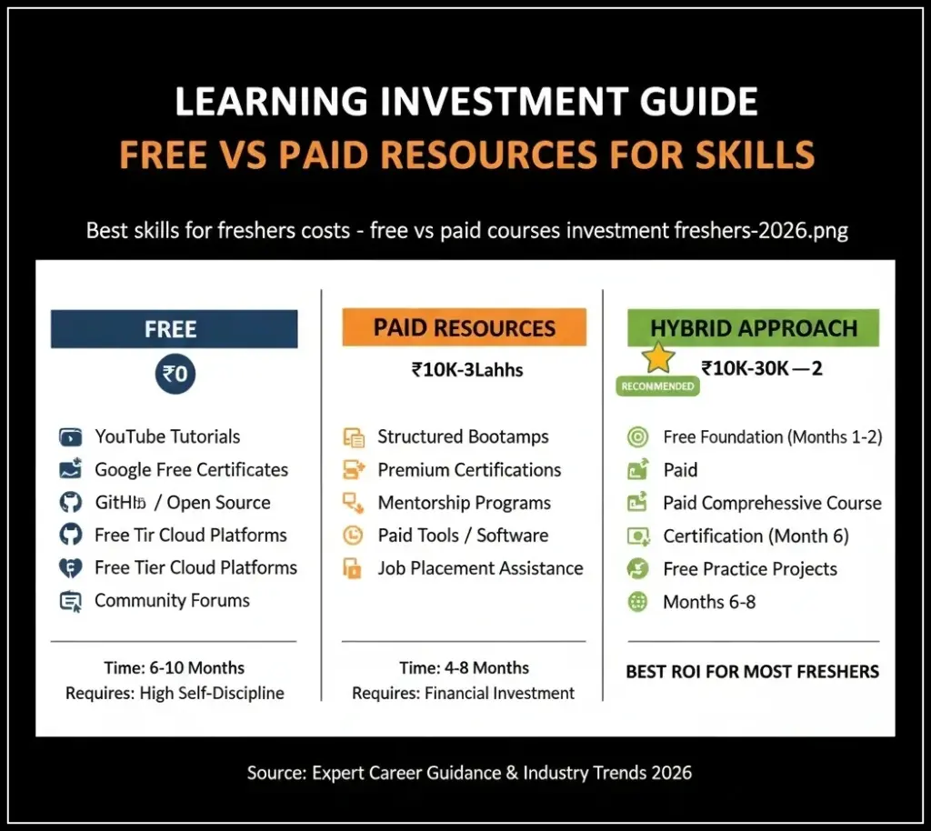 Best skills for freshers learning costs - free vs paid courses investment comparison