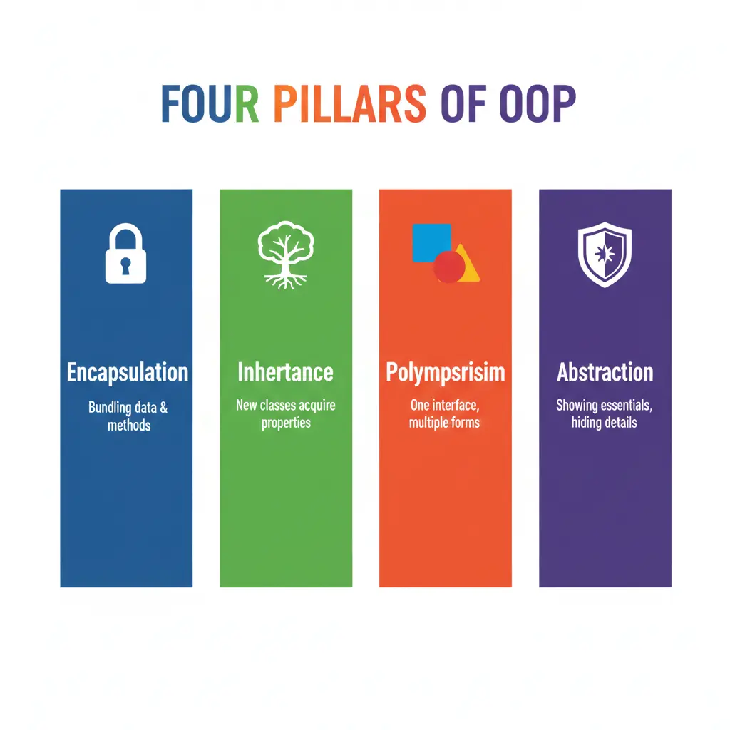Four pillars of OOP - Encapsulation Inheritance Polymorphism Abstraction